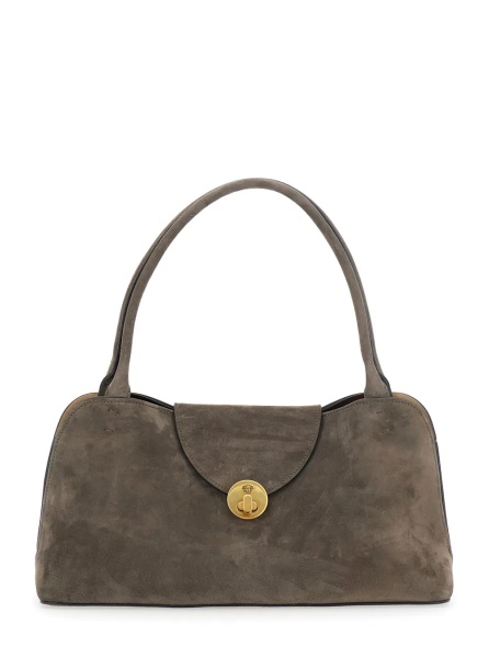 Geanta de umar 'Vivian East West' Brown Shoulder Bag with Clasp Closure and Medusa Plaque in Suede for Women