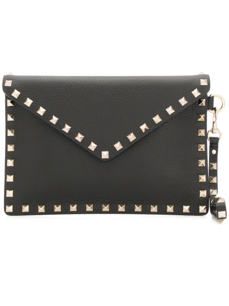 Geanta plic Valentino Garavani Rockstud neagra din metal si piele