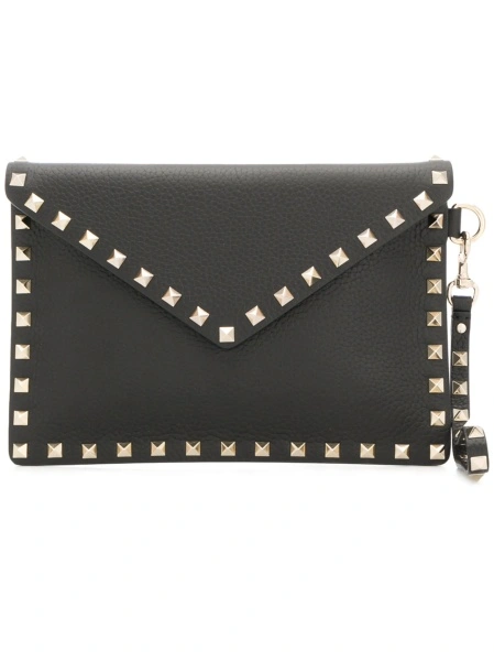 Geanta plic Valentino Garavani Rockstud neagra din metal si piele