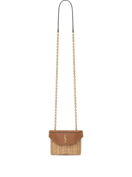 Geanta tip postas Saint Laurent maro din rafie si piele vegetala