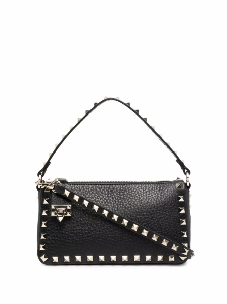 Geanta tip postas Valentino Garavani Rockstud neagra din zamak si piele