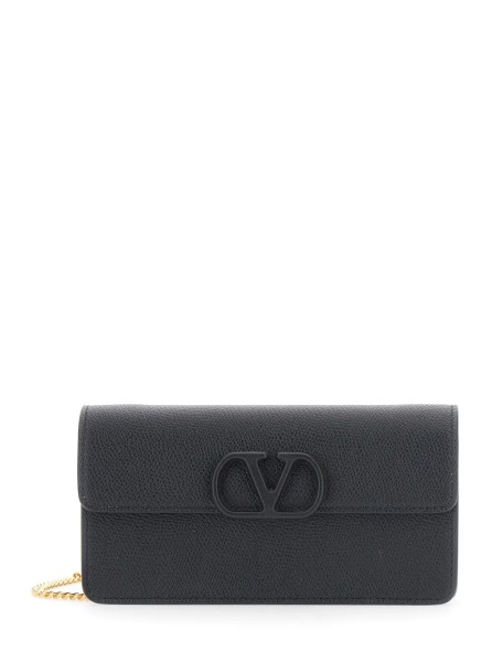 Genti Black mini bag with chain strap and VLogo plaque on the front in leather for women