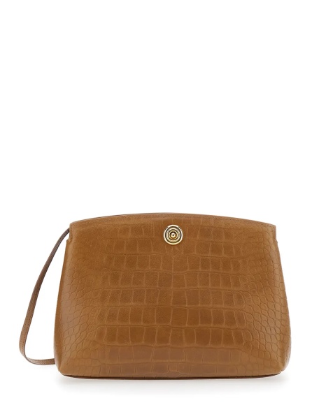 Genti Brown Clutch with adjustable shoulder strap and automatic button closure in suede for women