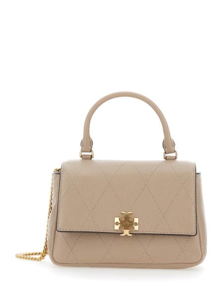 Genti 'Charlie' Beige Mini Bag with Chain Strap and Logo Plate on Front in Quilted Leather for Women