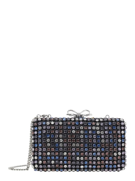 Genti Clutch with Crystal Decoration and Snap Closure with Tech Fabric Bow for Women