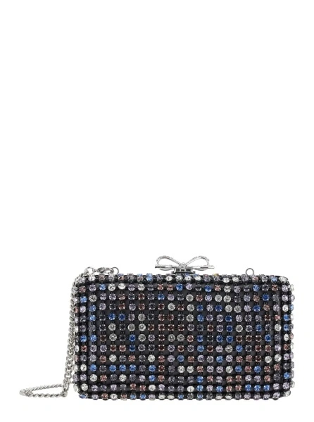 Genti Clutch with Crystal Decoration and Snap Closure with Tech Fabric Bow for Women
