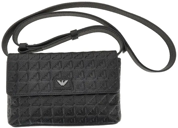 Genti Embossed leather pouch with strap