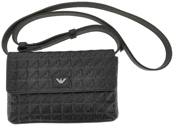 Genti Embossed leather pouch with strap