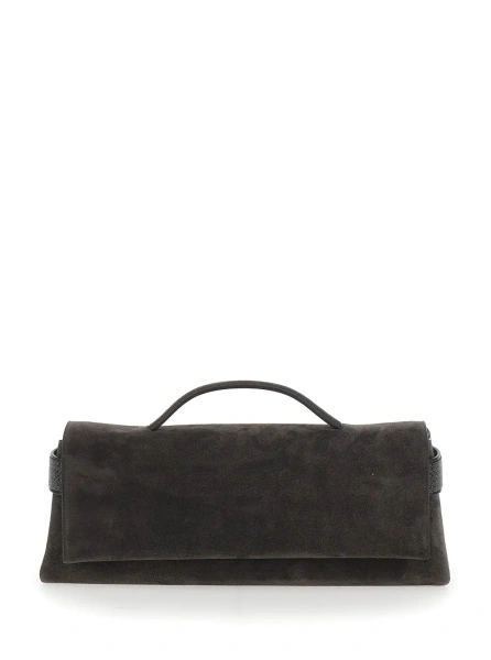 Genti 'Essence' Brown Clutch with Side Details in Suede for Women