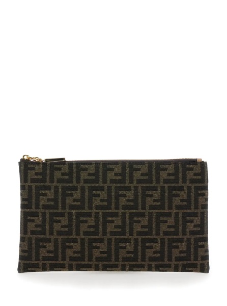 Genti Flat Clutch 'Medium Baguette' in Jacquard FF Fabric Brown Woman