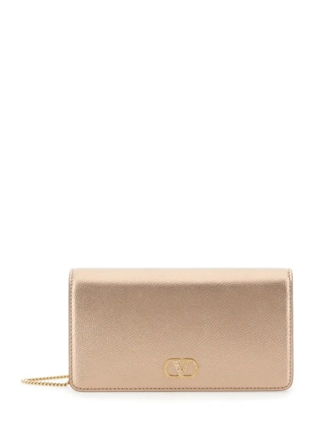 Genti Metallic Mini bag with VLogo plaque on the front and all-over rhinestones in leather for women