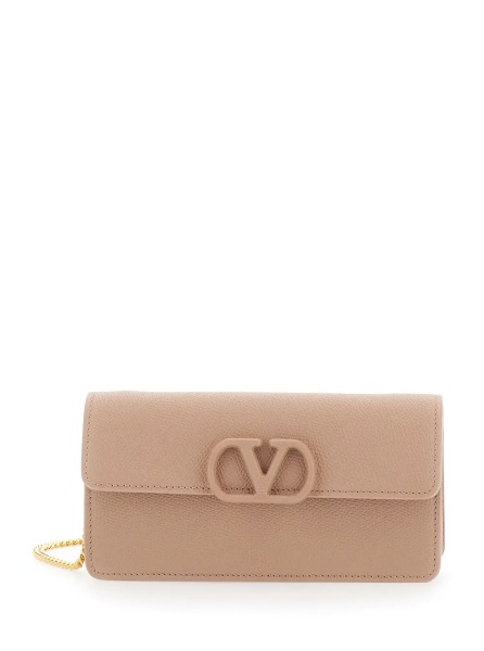 Genti pink Mini crossbody bag with chain strap and VLogo plaque on the front in leather for women