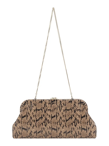 Genti 'Skylar' Brown Clutch with Leather Snake Motif in leather for Women