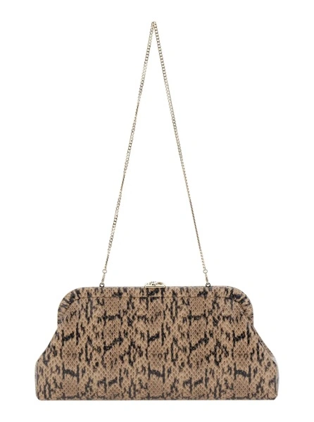 Genti 'Skylar' Brown Clutch with Leather Snake Motif in leather for Women