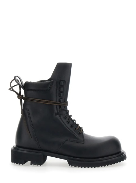 Ghete 'Gabe' Black Boots with Oversized Decorative Laces and Side Zip Closure in Leather for Men
