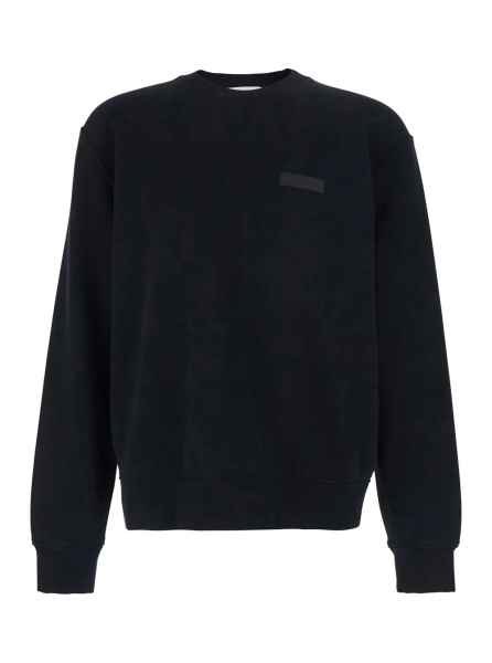 Hanorace Black Crewneck Sweatshirt with Logo Patch on the Front in Cotton for Men