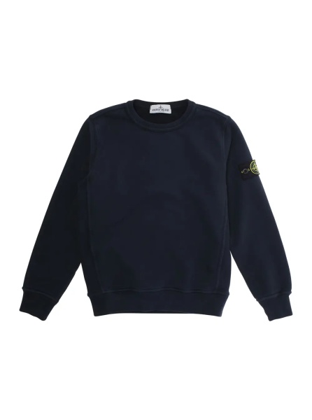 Hanorace Blue Crewneck Sweatshirt with Logo Patch on the Sleeve in Cotton Boy