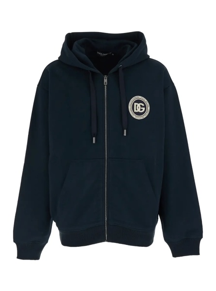 Hanorace Blue Hooded Sweatshirt with Logo Patch on the Front in Cotton for Man