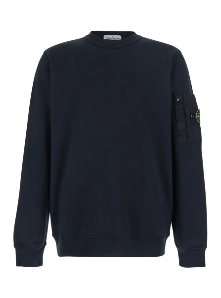 Hanorace Blue Sweatshirt with Crewneck and Logo Patch on Sleeve in Cotton for Men