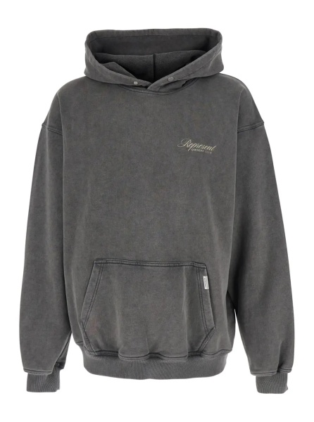 Hanorace Gray "Logo" Sweatshirt with Logo Print on Front and Back and Faded Effect in Cotton for Men