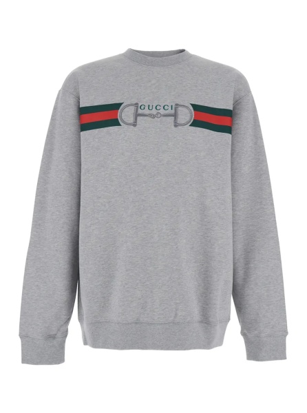 Hanorace Grey Crewneck Sweatshirt with Logo Detail on the Front in Cotton for Men