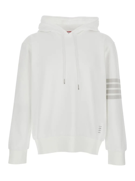 Hanorace Hooded Sweatshirt with Drawstring and 4Bar Logo on the Sleeve in White Cotton for Men