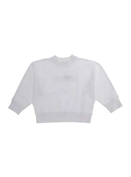 Hanorace White Crewneck Sweatshirt with Logo Lettering in Cotton Stretch Girls