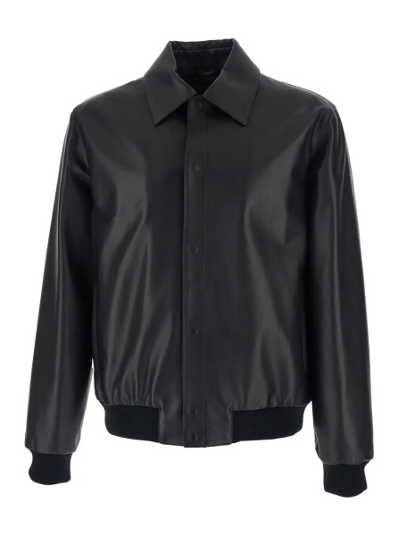 Jacheta Black Classic Collar Jacket with Lettering Logo on the Back in Leather for Men