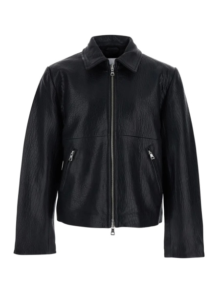 Jacheta Black 'Jacket' with Classic Collar and Leather Zip Closure for Men
