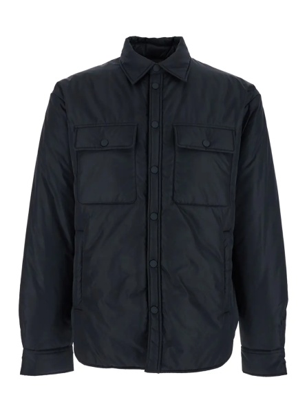 Jacheta Black Jacket with Classic Collar and Logo Print on the Rear in Tech Fabric Man
