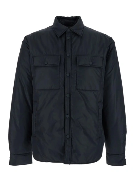 Jacheta Black Jacket with Classic Collar and Logo Print on the Rear in Tech Fabric Man