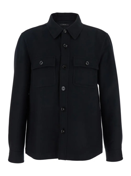 Jacheta Black Jacket with Flap Pockets on the Chest in Wool Man