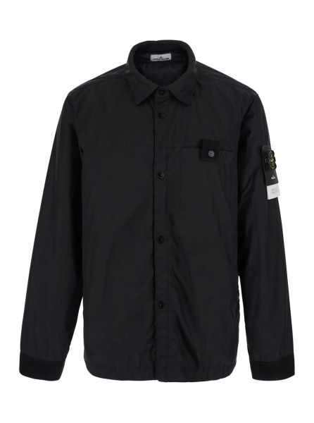 Jacheta Black Jacket with logo patch on the sleeve and crinkled design in tech fabric for men