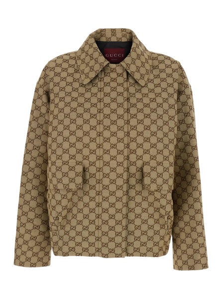 Jacheta Brown Jacket with Classic Collar and All-Over GG Motif in Cotton for Women