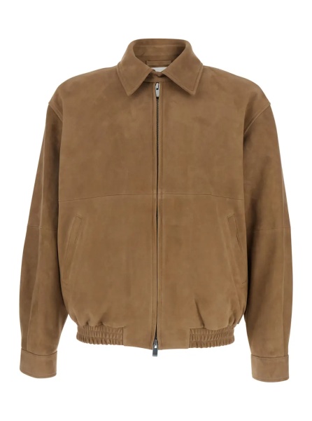 Jacheta Brown Jacket with Classic Collar and Two Front Welt Pockets in Suede Man