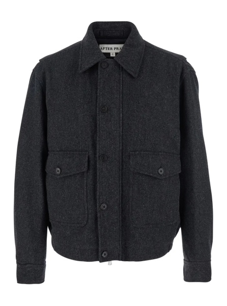 Jacheta 'Classic A-2' Grey Jacket with Classic Collar and Front Button and Zip Closure in Wool Blend Stretch Man