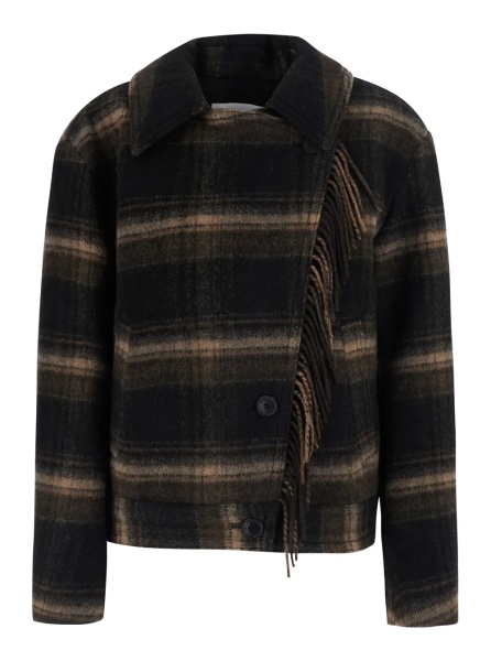 Jacheta 'GALEANE' Brown jacket with striped motif and fringe details in fabric women