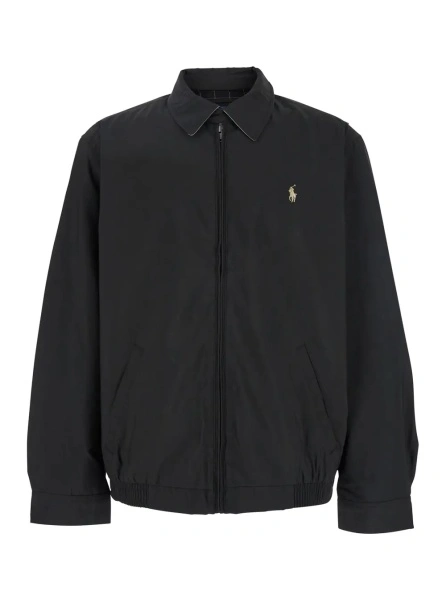 Jacheta Jacket with Classic Collar and Pony Detail on the Front in Black Tech Fabric for Men
