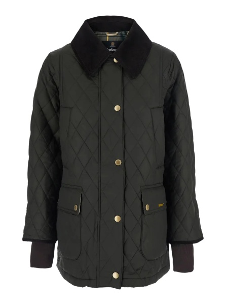 Jacheta 'Modern Beadnell' green Jacket with logo lettering and quilted design in Tech Fabric women