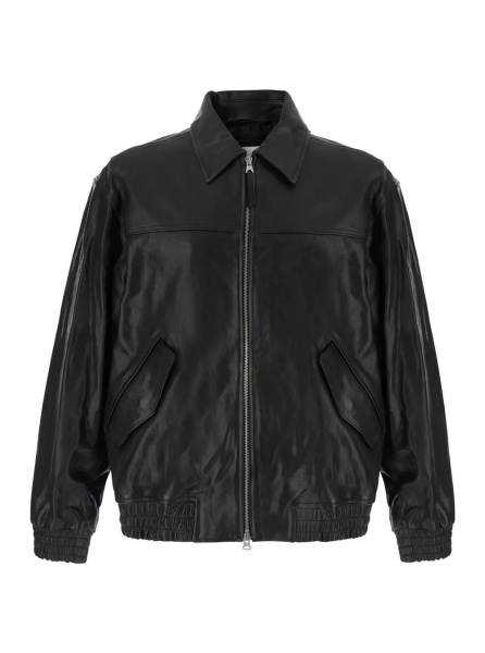 Jacheta Refined leather jacket with collar and long sleeves in 100% black lamb unisex