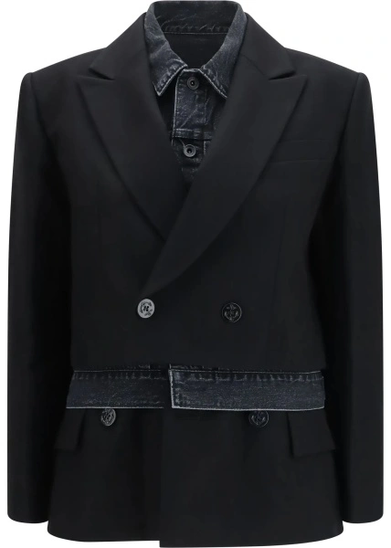 Jacheta Sacai neagra din lana si denim