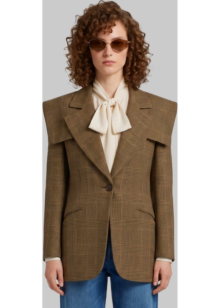 Jacheta Single-Breasted Tailored Jacket In Prince Of Wales Wool