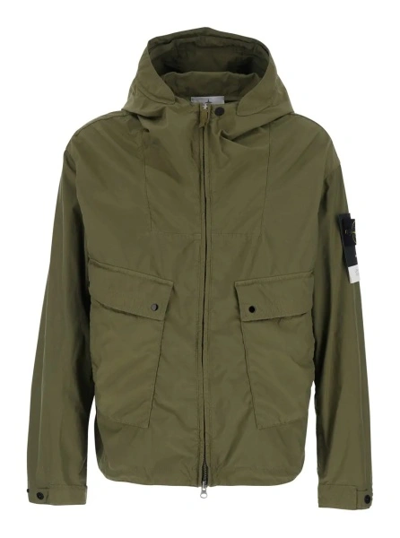 Jacheta Stone Island verde din material tehnic