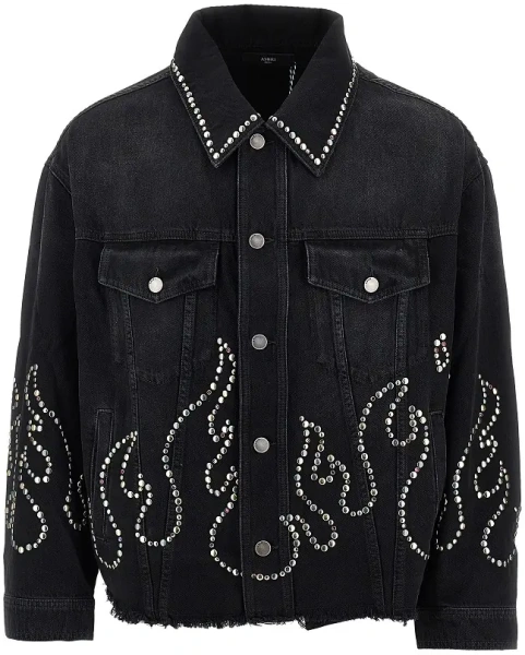 Jacheta Studded Flames denim jacket