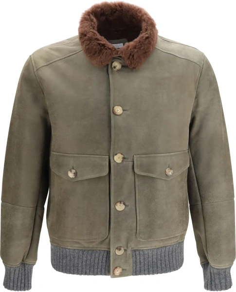 Jacheta Waxed shearling Jacket with shearling collar