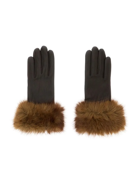 Manusi Betty Gloves in synthetic fur with elegant details and softness, brown, women