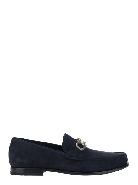 Mocasini 'Avril' blue Loafers with Gancini plaque on the front in leather for men
