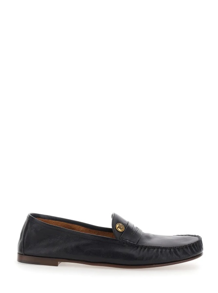 Mocasini Black Loafers with Medusa Plaque in Leather for Men