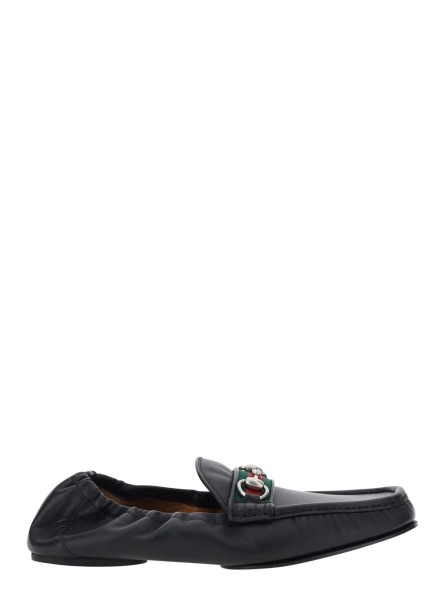 Mocasini Black Loafers with Rounded Toe and Horsebit Detail on Front in Leather for Men