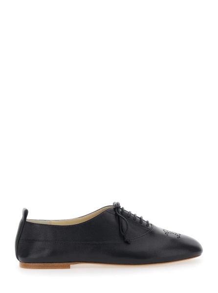 Mocasini Black Loafers with Triomphe Print on the Front in Leather Woman